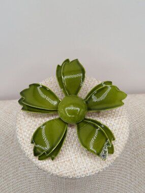 Vintage Green Enamel Flower Brooch